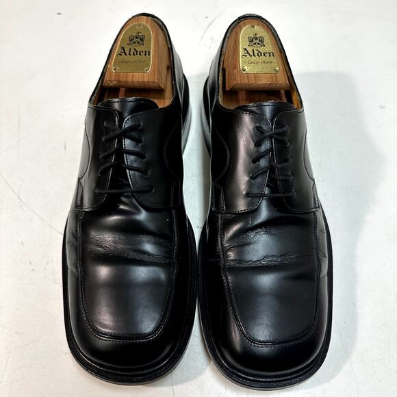 Mezlan Square Toe Bluchers Black Leather Derby Dress Shoes Made in Spain 8.5 - Picture 1 of 12